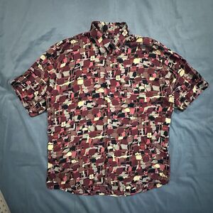 Vintage 90s Countess Mara Shirt Button Up Short Sleeve Abstract Geometric Mens L